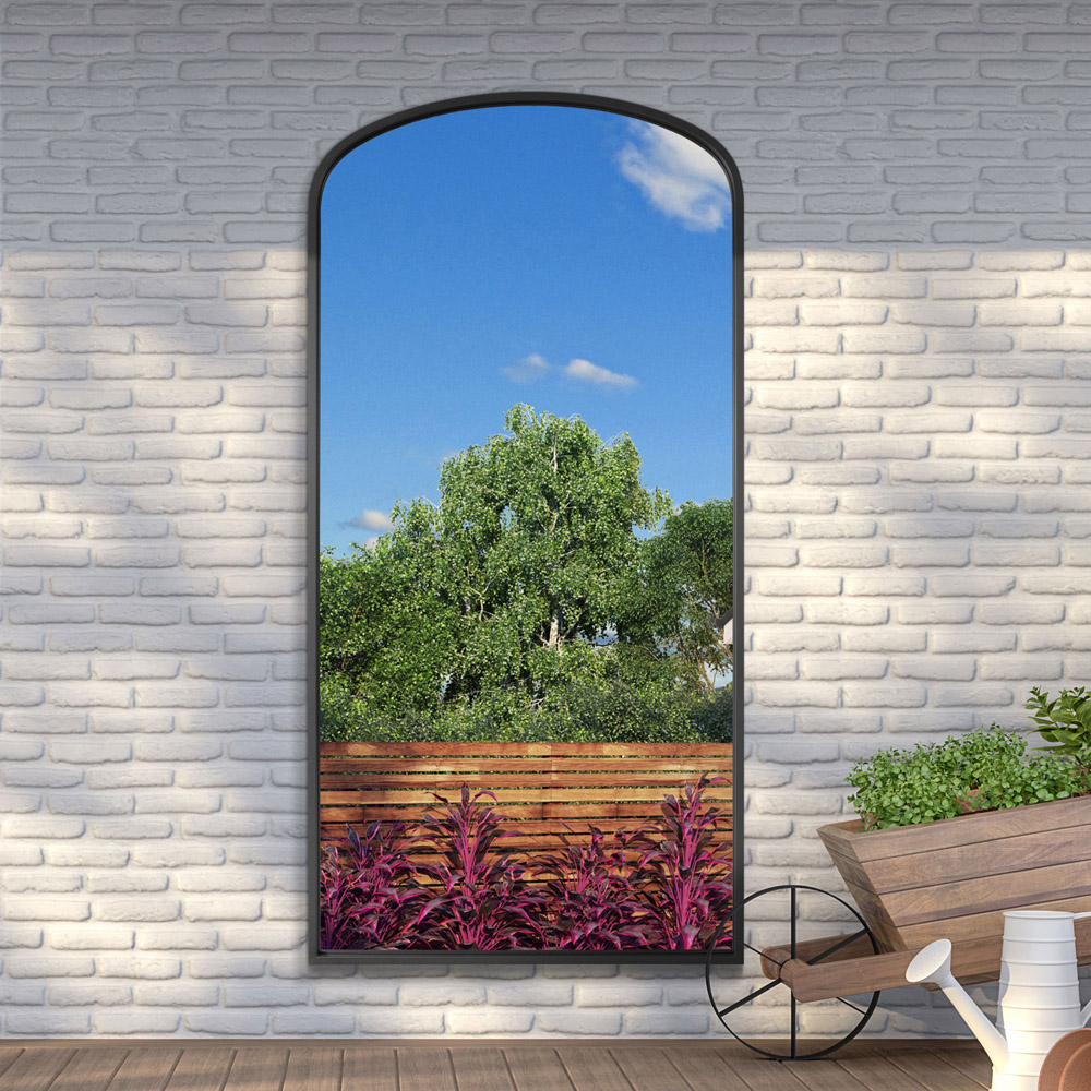 MirrorOutlet The Angustus Black Metal Arched Garden Wall Mirror 200 x 100cm Image 5