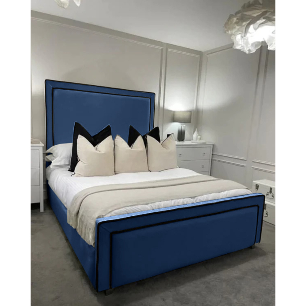 Eleganza Home Bianca King Size Blue Plush Velvet Bed Frame with Headboard and Footboard Image 3