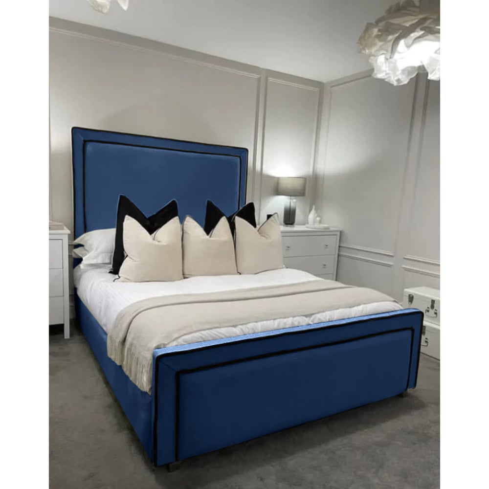 Eleganza Home Bianca Double Blue Plush Velvet Bed Frame with Headboard and Footboard Image 3