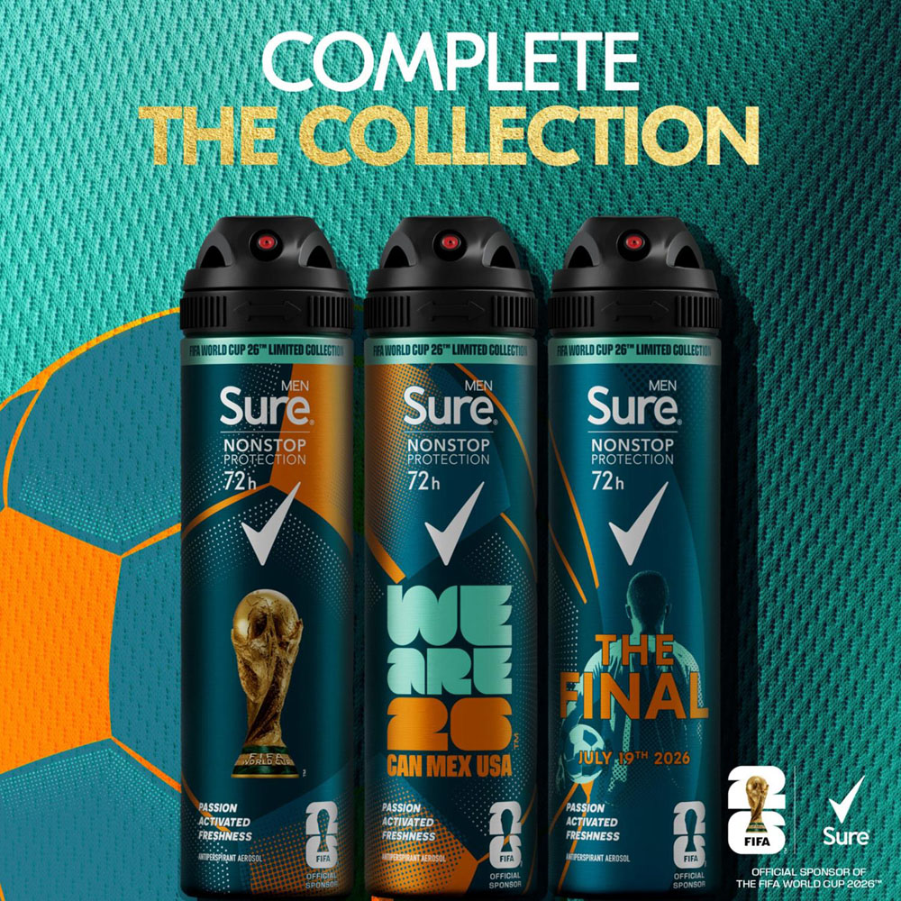 Sure Men Nonstop Protection FIFA Edition Cobalt Dry Anti-Perspirant Spray 250ml 6 Pack Image 6