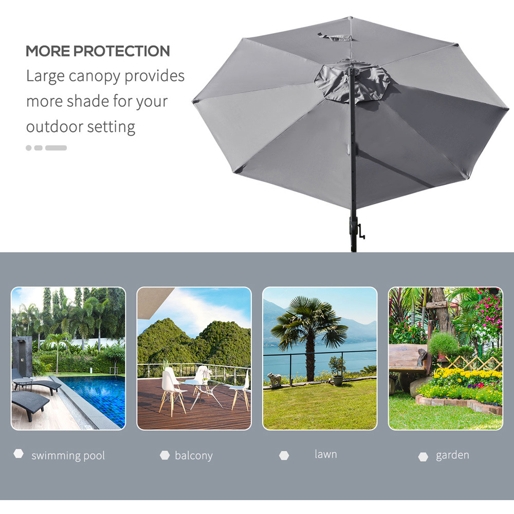 Outsunny Grey LED Crank and Tilt Roma Parasol with Cross Base 3m Image 5