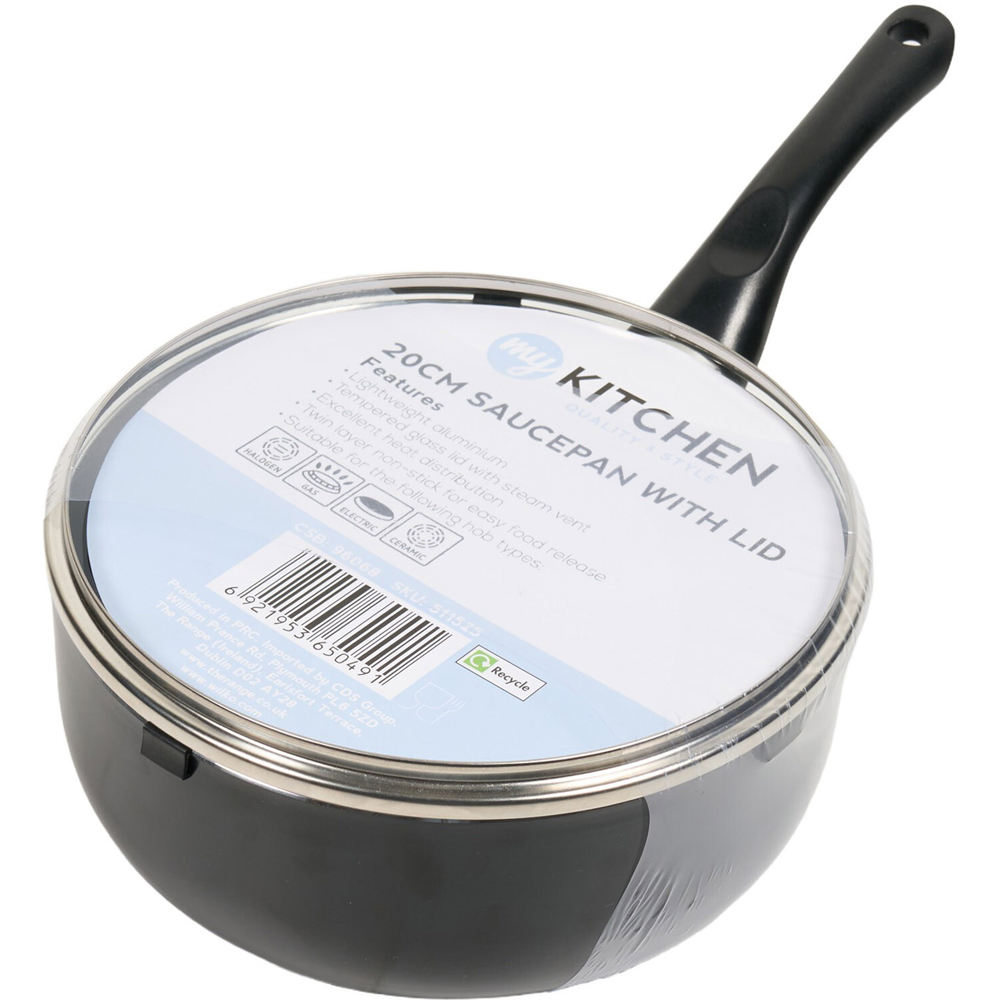20cm Aluminium Sauce Pan With Glass Lid Image 3