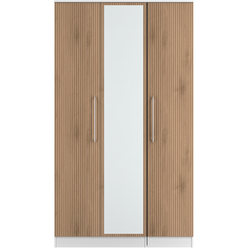 Crowndale Worcester 3 Door Slatt Effect and White Tall Mirrored Wardrobe Ready Assembled Image 2
