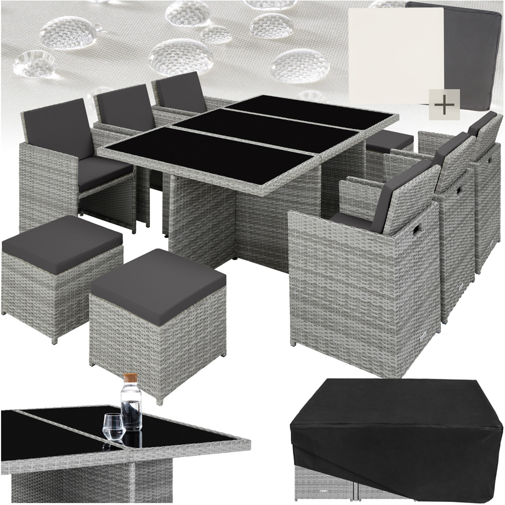tectake 10 Seater Light Grey Dining Set with Cushion and Rain Cover Image 2