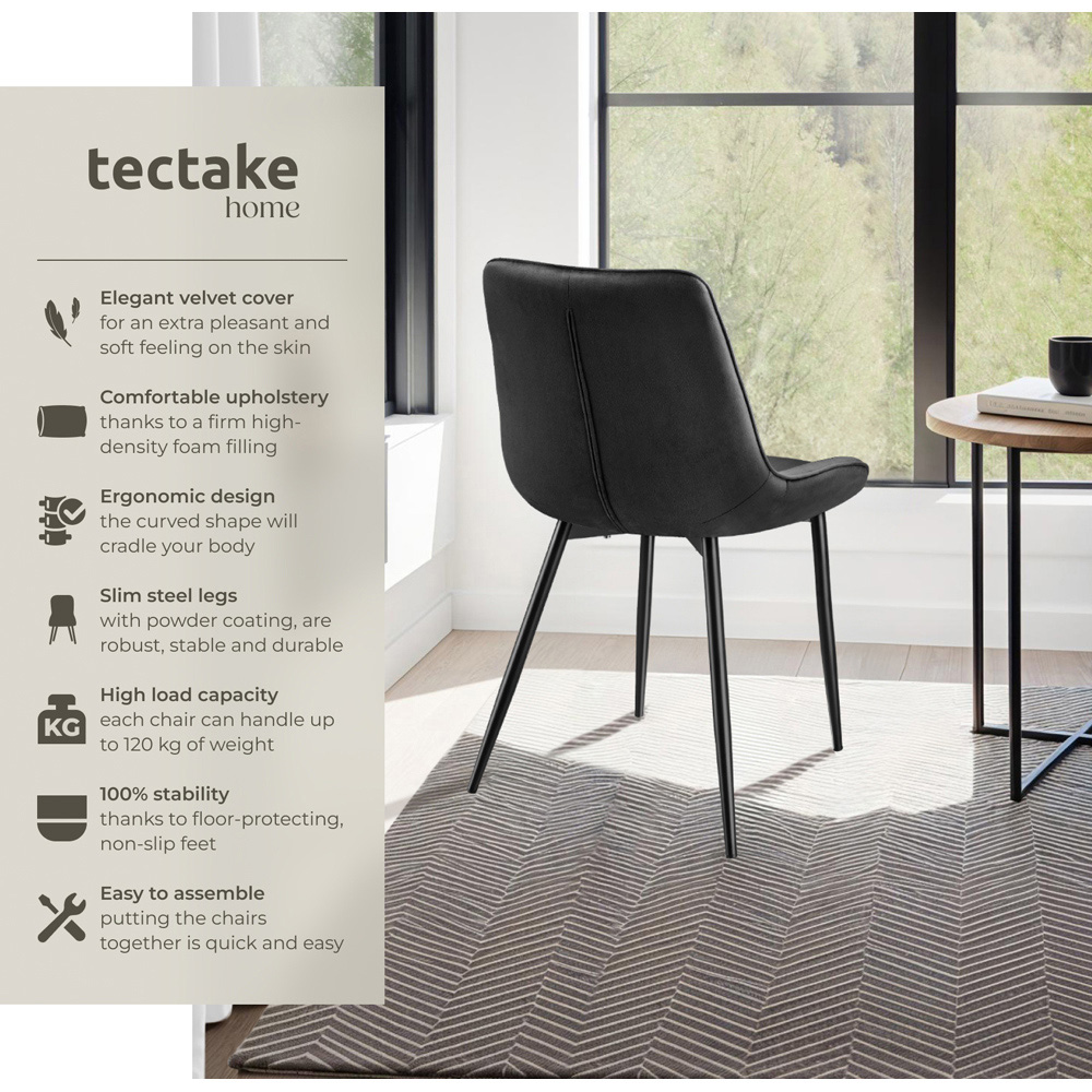 tectake Monroe Set of 6 Black Velvet Dining Chair Image 6