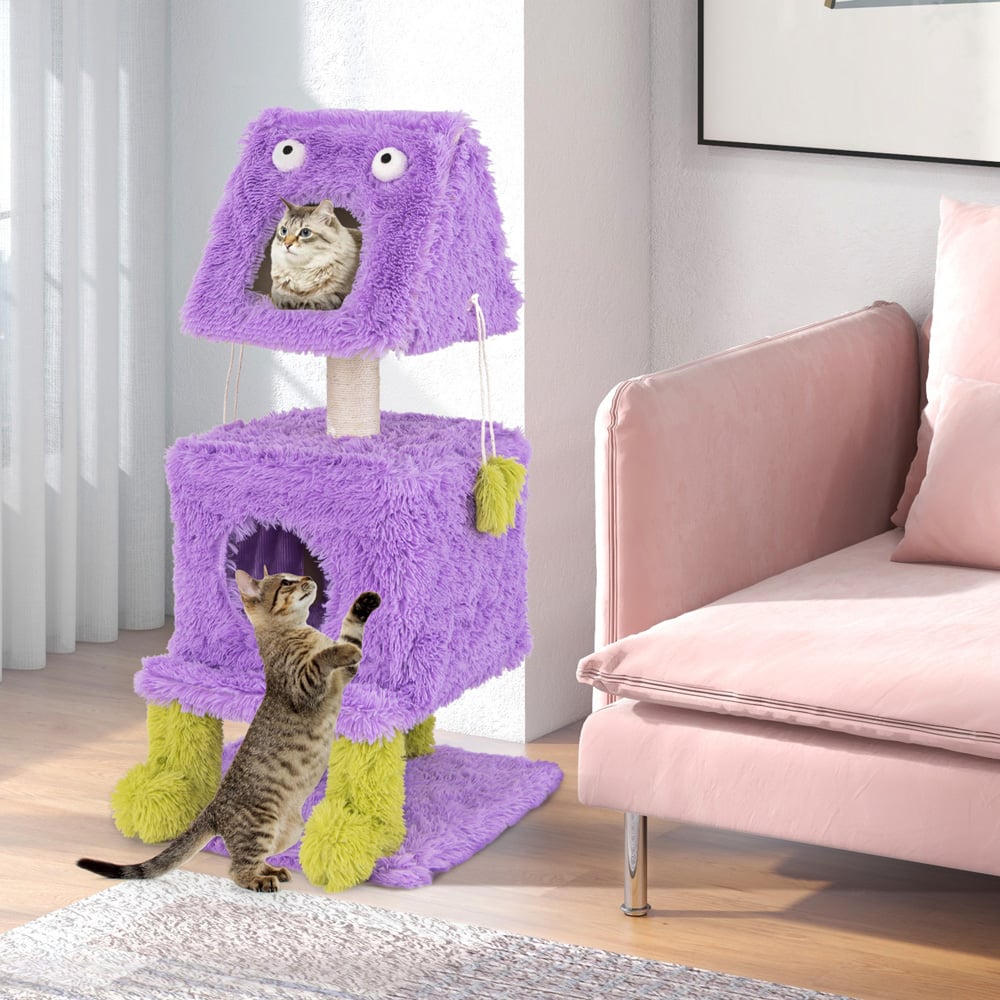 Costway Purple Monster Themed Cat Tower with 2 Private Condos 111cm Image 3