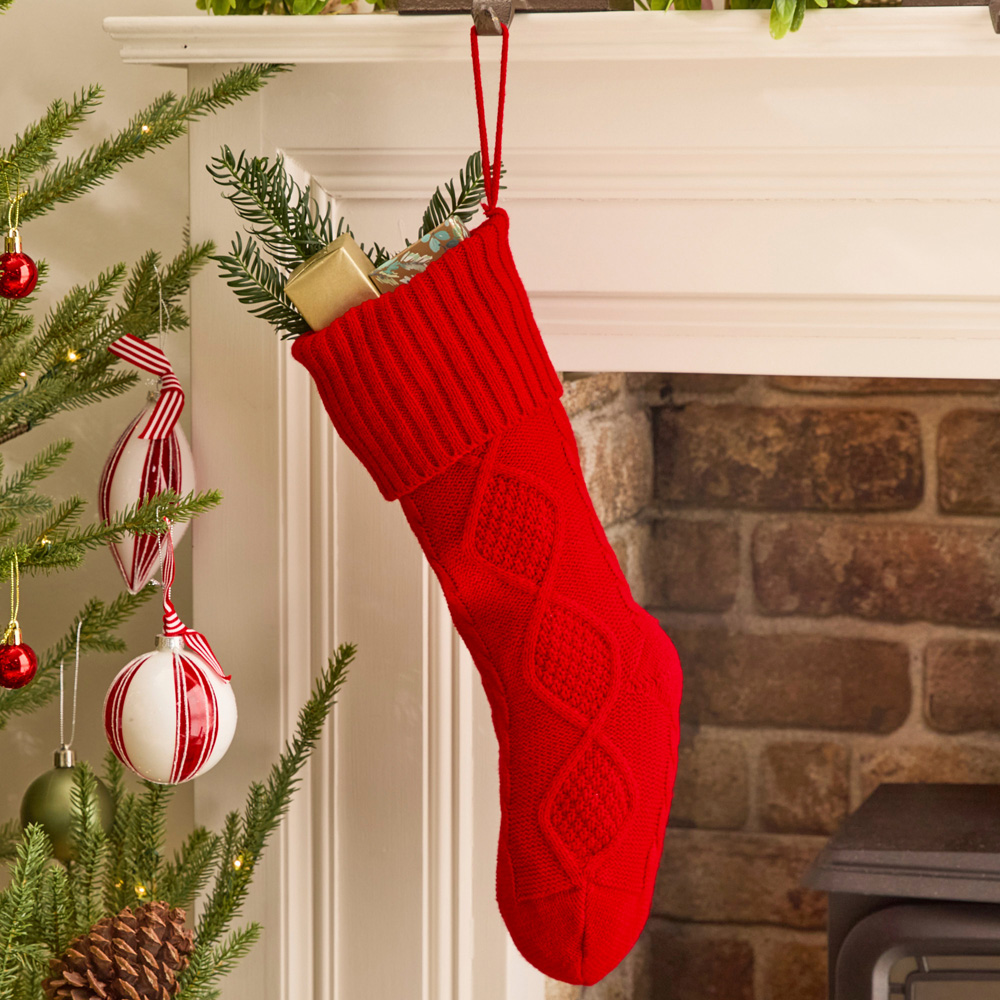 Dibor Red Chunky Knit Christmas Stocking Image 2
