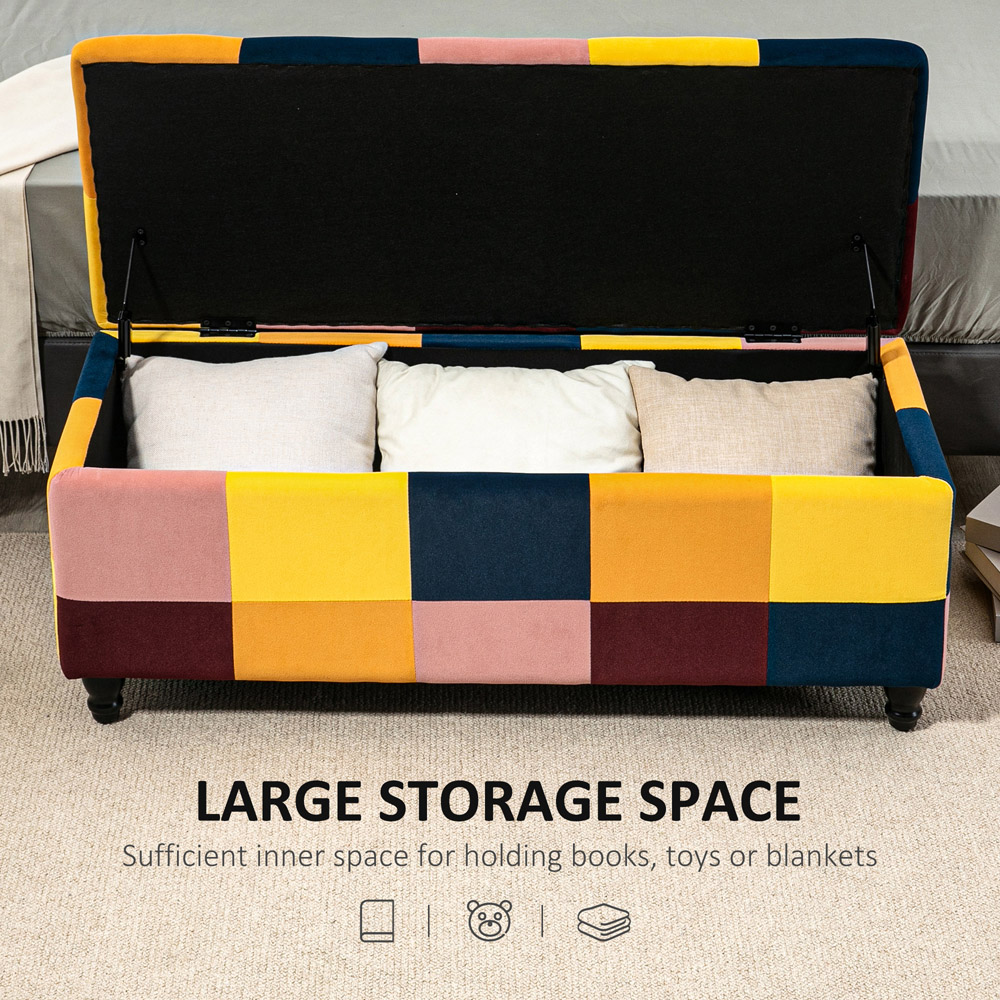 HOMCOM Multicolour Velvet Button Tufted Ottoman Bench Image 5