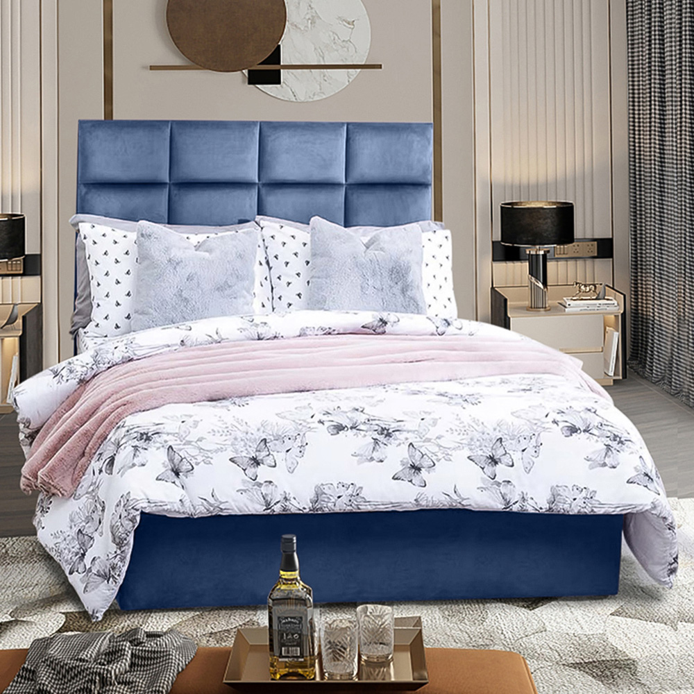 Eleganza Home Snoozer Super King Size Sapphire Plush Velvet Divan Bed with Headboard Image 1