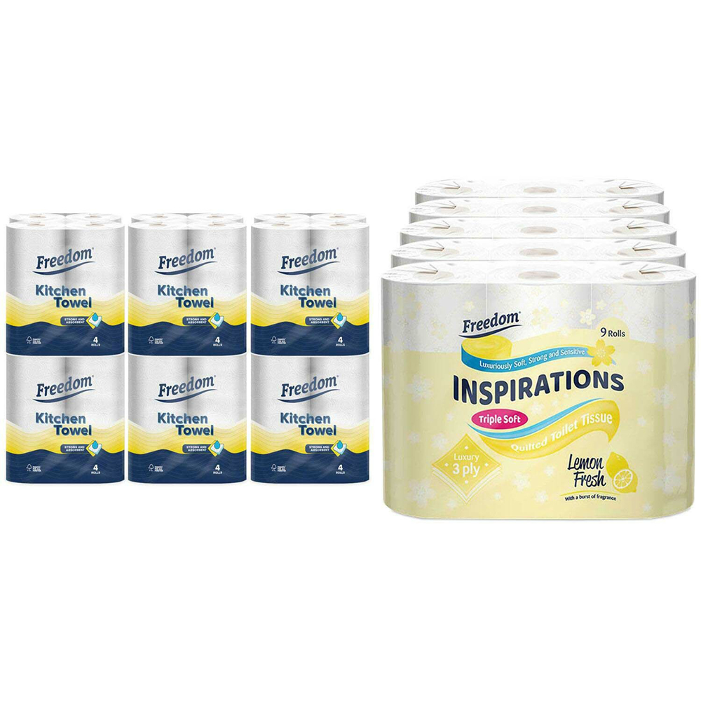 Freedom Lemon Toilet Paper 3 Ply with Kitchen Towel 24 Rolls 2 Ply Image 1
