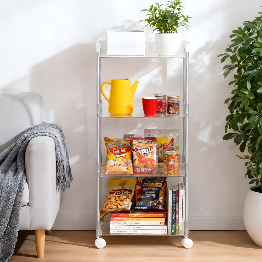 Living and Home 4 Shelf Clear Rolling Storage Cart Image 7