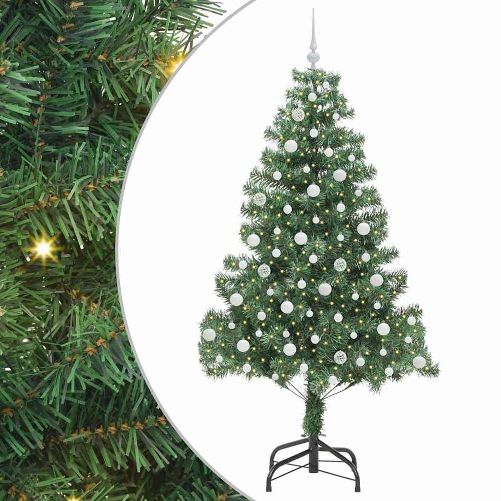vidaXL Pre-Lit White Baubles Green Artificial Christmas Tree 7ft Image 2