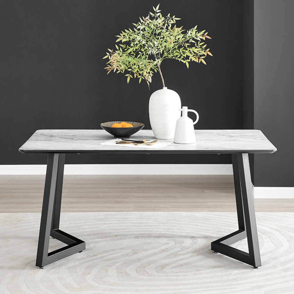 Furniturebox Copeland 6 Seater Dining Table White Marble Effect and Black Image 7