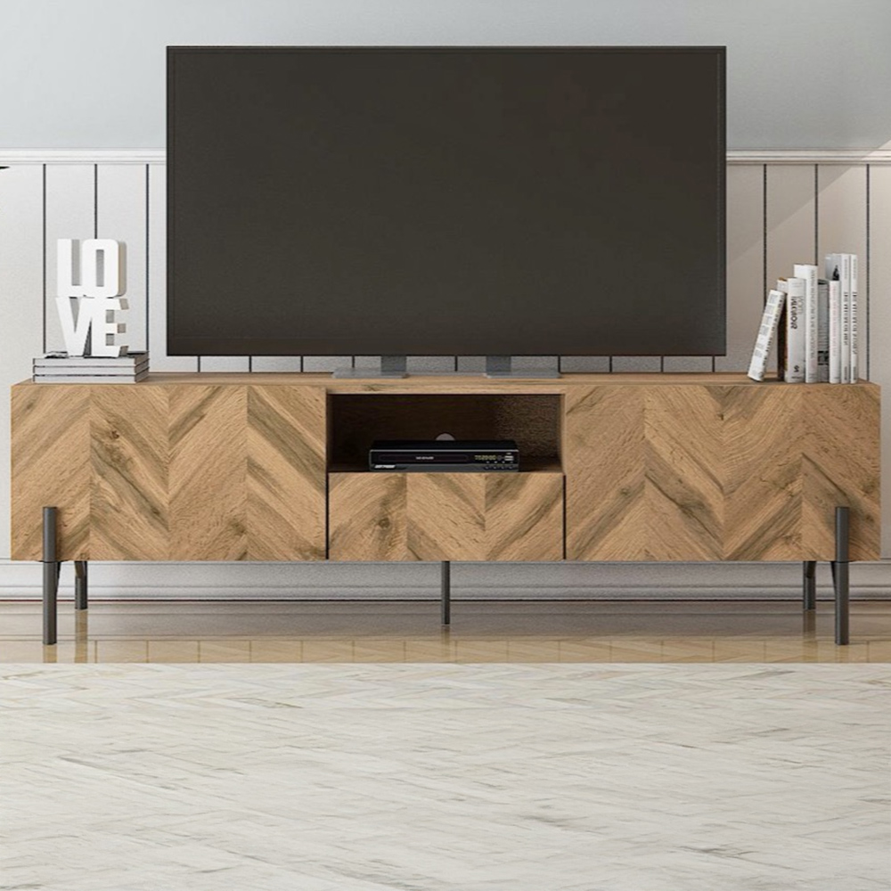 Kudl L37 2 Door Single Shelf Walton Oak TV Unit Image 1