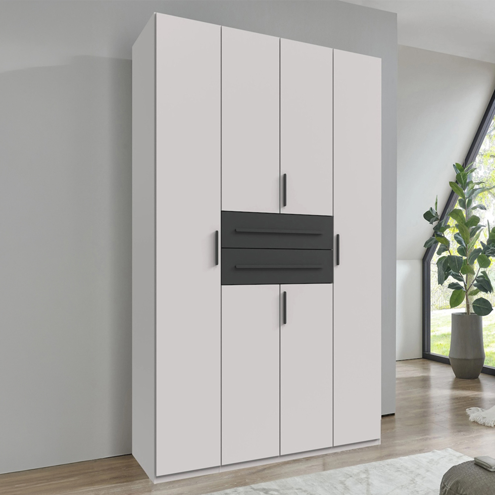 TJ'S Digit 4 Door 2 Drawer White and Graphite Wardrobe Image 1