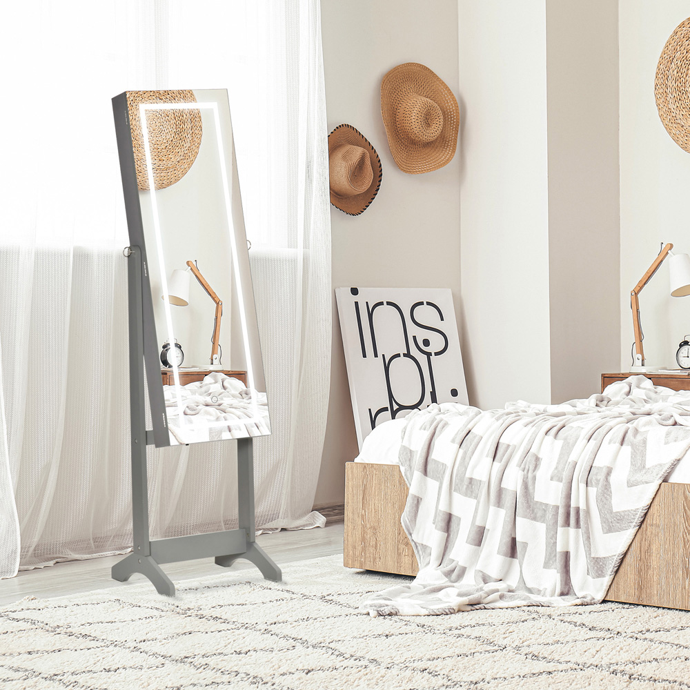 Portland Grey LED Lockable Jewellery Cabinet Image 2