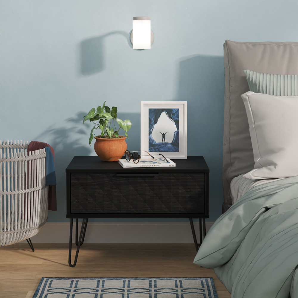 Crowndale Harlequin Single Drawer Black Ash Wide Side Table Ready Assembled Image 7