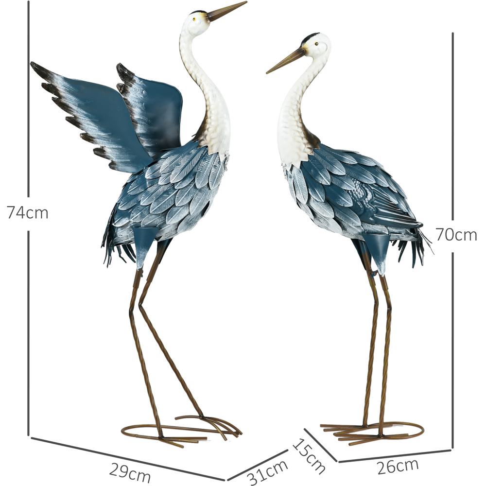 Outsunny Blue and White Metal Heron Garden Statues with Stakes Image 9