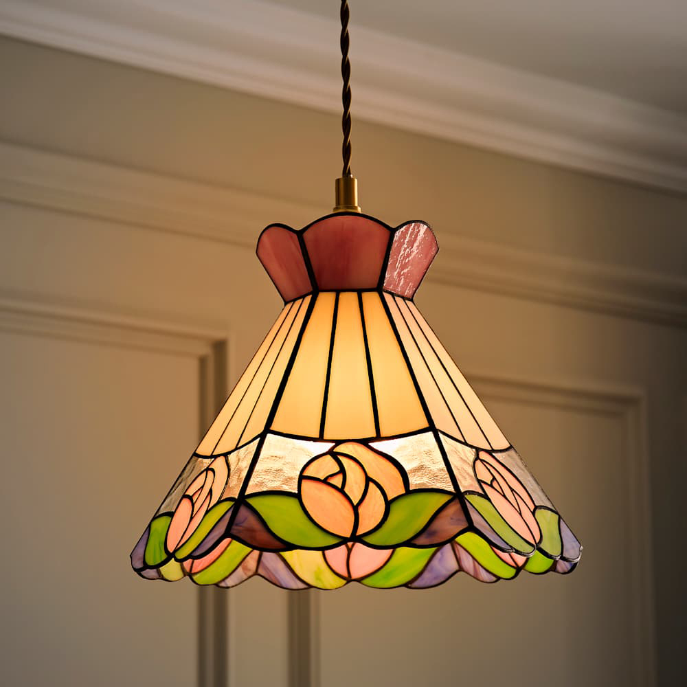 ValueLights Evelyn Tiffany Rose Glass Ceiling Pendant Lamp Shade Image 2