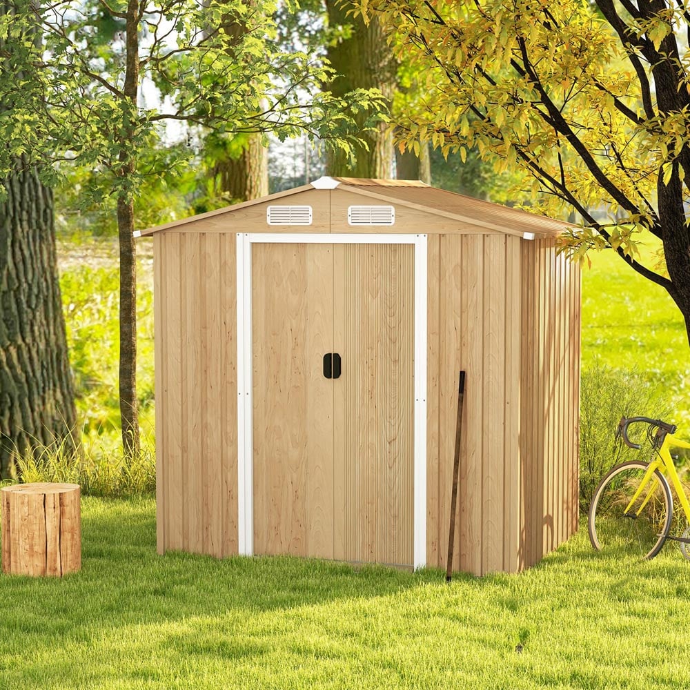 Costway Natural Outdoor Storage Shed with Lockable Door Image 4