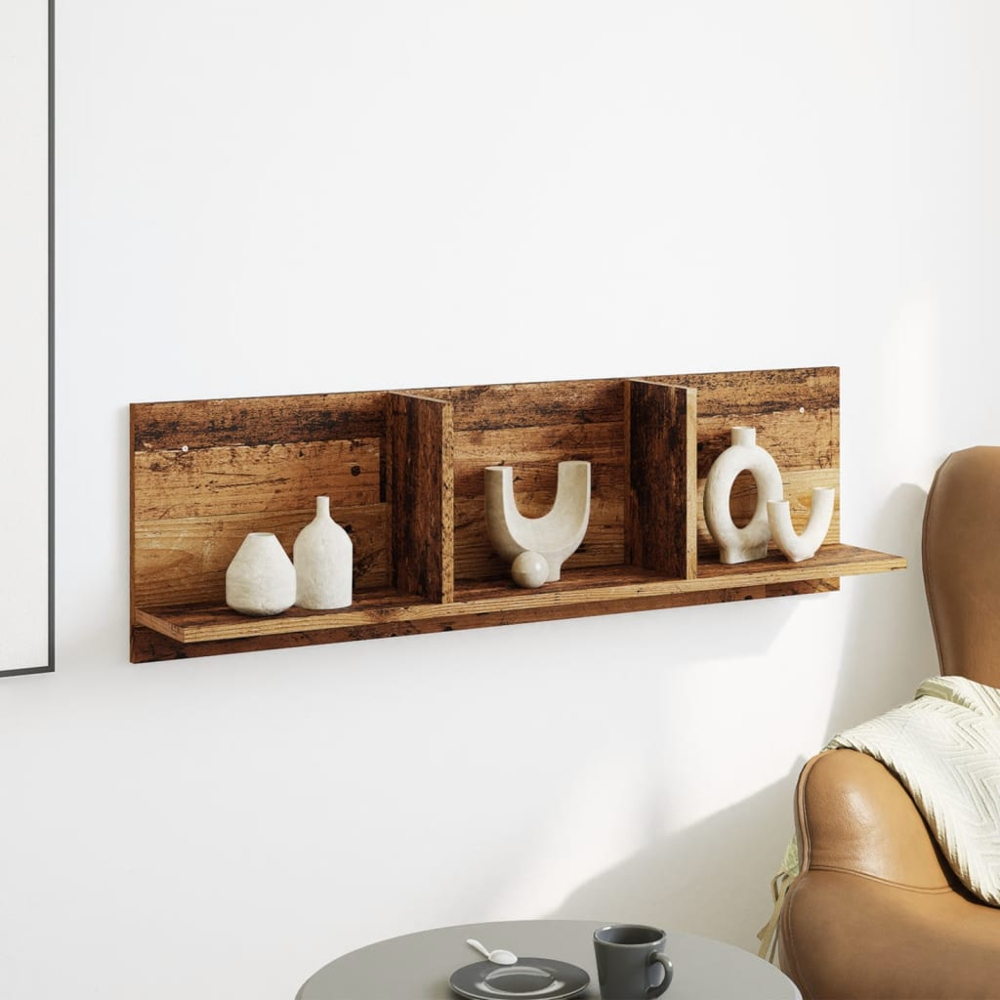vidaXL 3 Shelf Old Wood Floating Wall Shelf Image 2