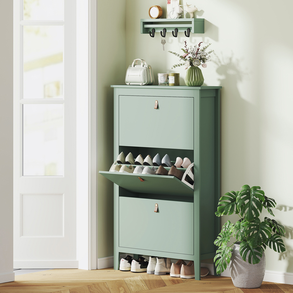 HOMCOM 3 Flip Down Drawer Green Shoe Cabinet Image 3