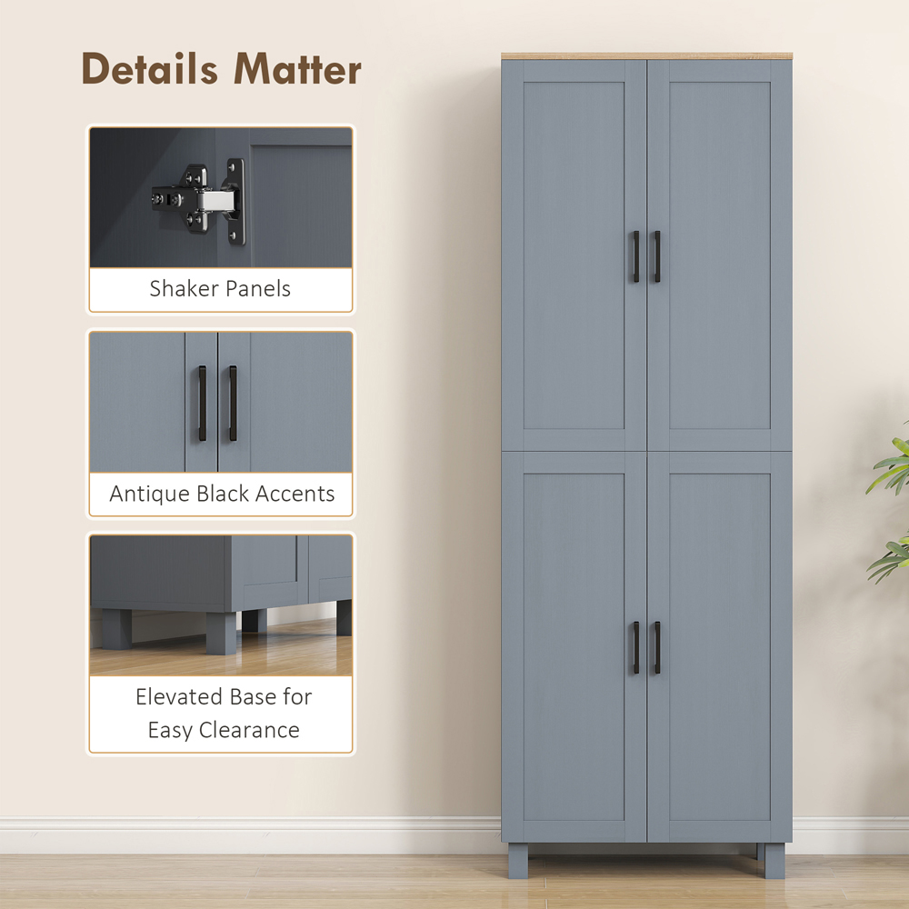 HOMCOM 4 Door Grey Kitchen Storage Cabinet Image 7