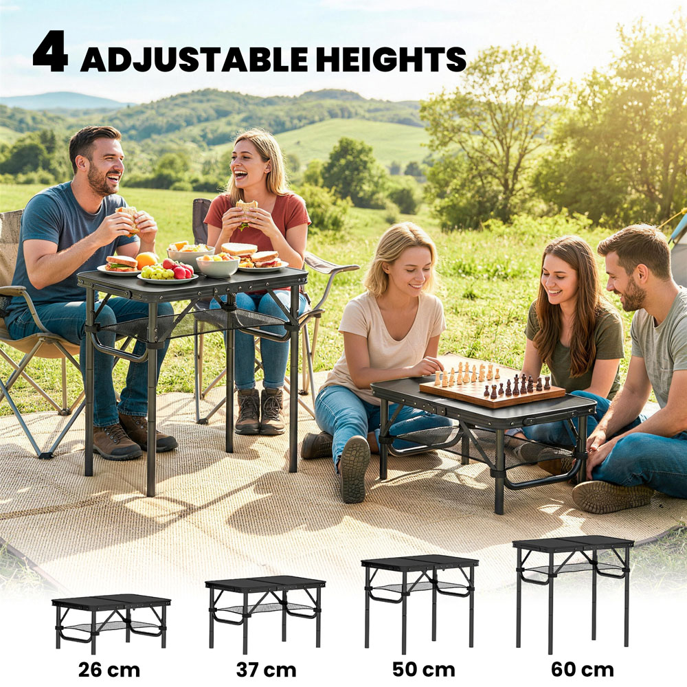 Outsunny 2ft Black Foldable Camping Table with Storage Layer Image 5
