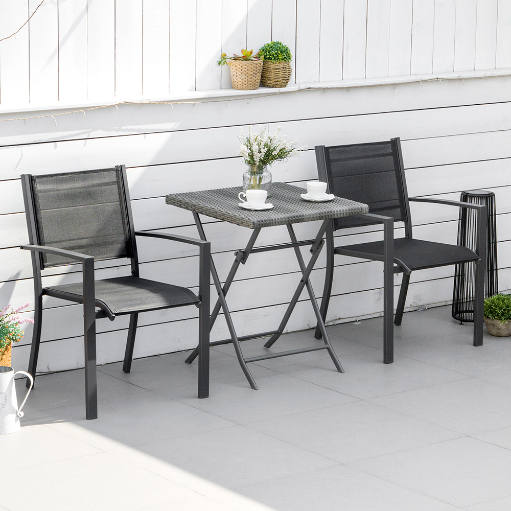 Outsunny Set Of 2 Dark Grey and Black Texteline Garden Chairs Image 1
