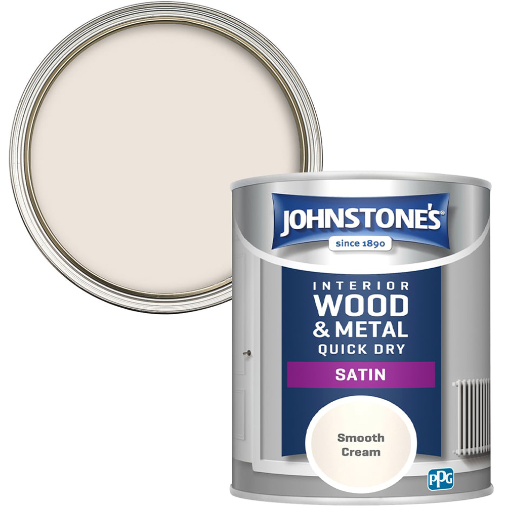 Johnstone's Quick Dry One Coat Metal & Wood Smooth Cream Satin Paint 750ml Image 1