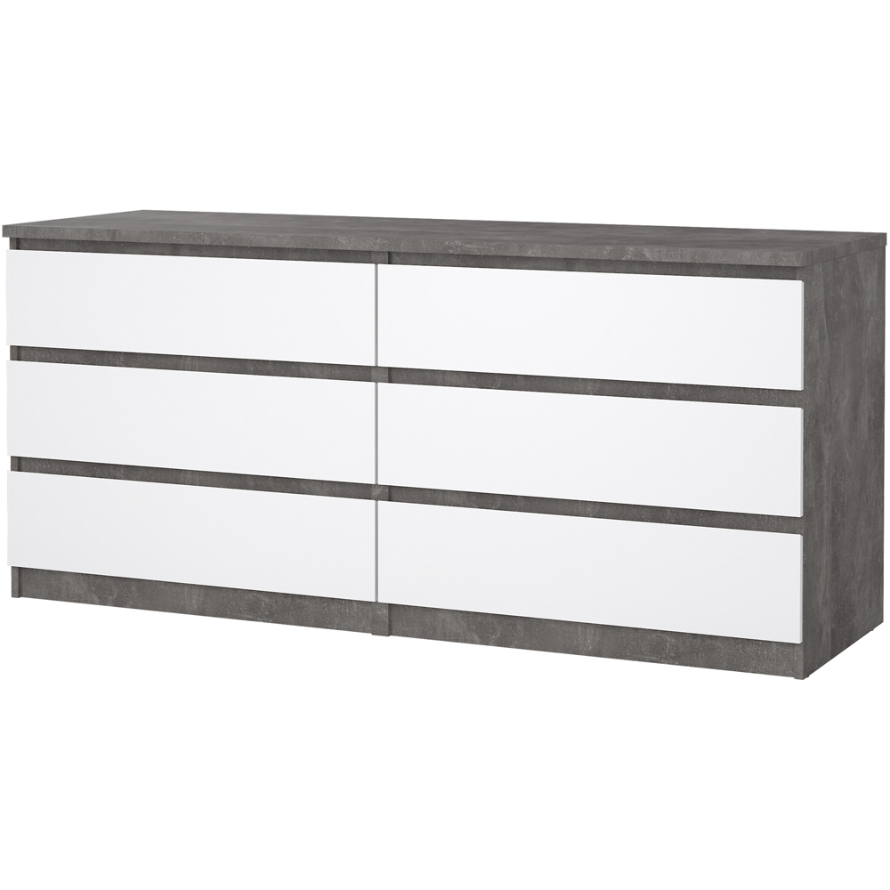Florence 6 Drawer Concrete and White High Gloss Wide Chest of Drawers Image 4