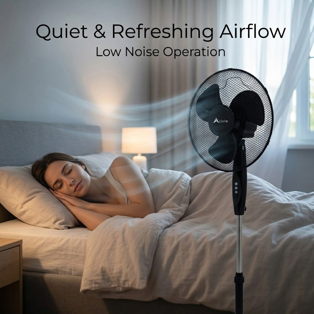 Alivio Black 3 Blade Quiet Adjustable Oscillating Pedestal Floor Fan 45W Image 7
