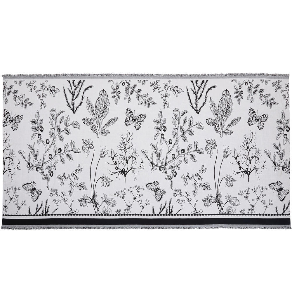 Living and Home 4 Seater White and Black Butterfly Chenille Sofa Cover Image 1