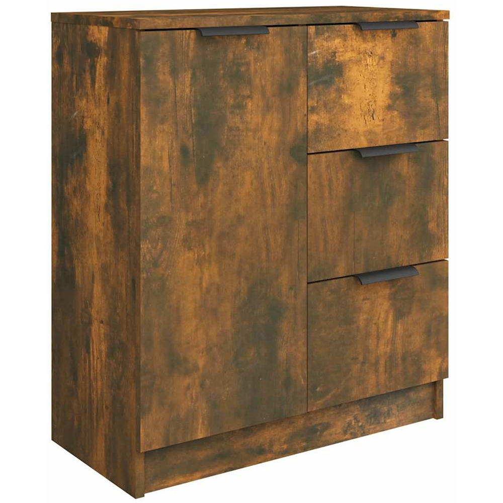 vidaXL Single Door 3 Drawer Smoked Oak Sideboard Image 2