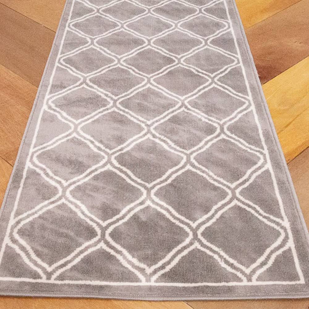 Kukoon Grey Bordered Geometric Trellis Rug 240 x 60cm Image 3