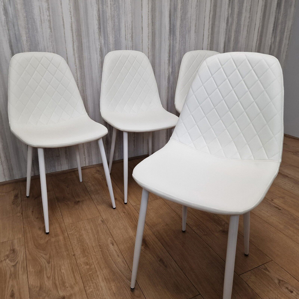 Denver Set of 4 White Leather Dining Chairs Image 4