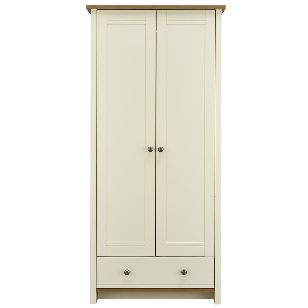 Clovelly 2 Door 1 Drawer Cream and Rustic Oak Effect Mirrored Wardrobe Image