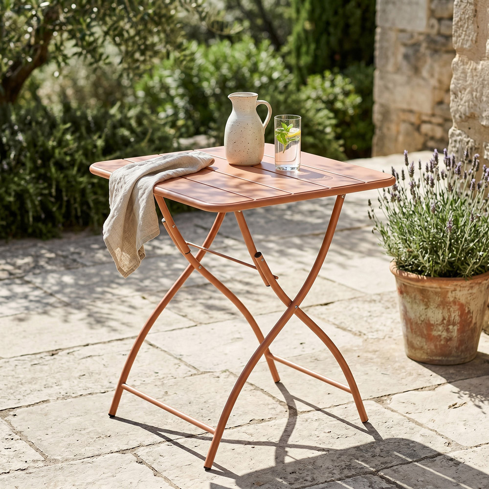 Core Products 2 Seater Terracotta Rope Back Effect Square Metal Foldable Table Garden Bistro Set Image 5