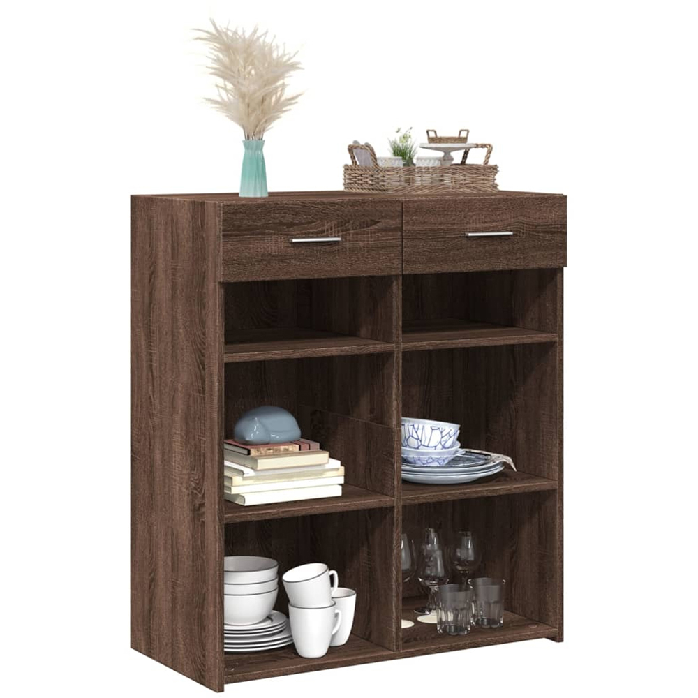 vidaXL 2 Drawer 6 Shelf Brown Oak Sideboard Image 3