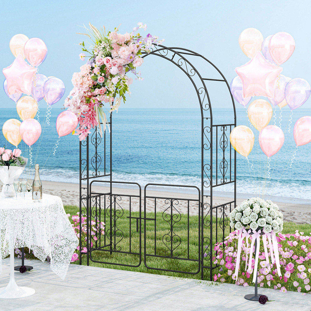 Costway Black Garden Arbor with Gate and Multiple Side Crossbars Image 3