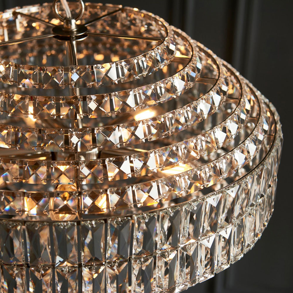 Merano Aversa Crystal Glass Clear and Bright Nickel Pendant Ceiling Light Image 5