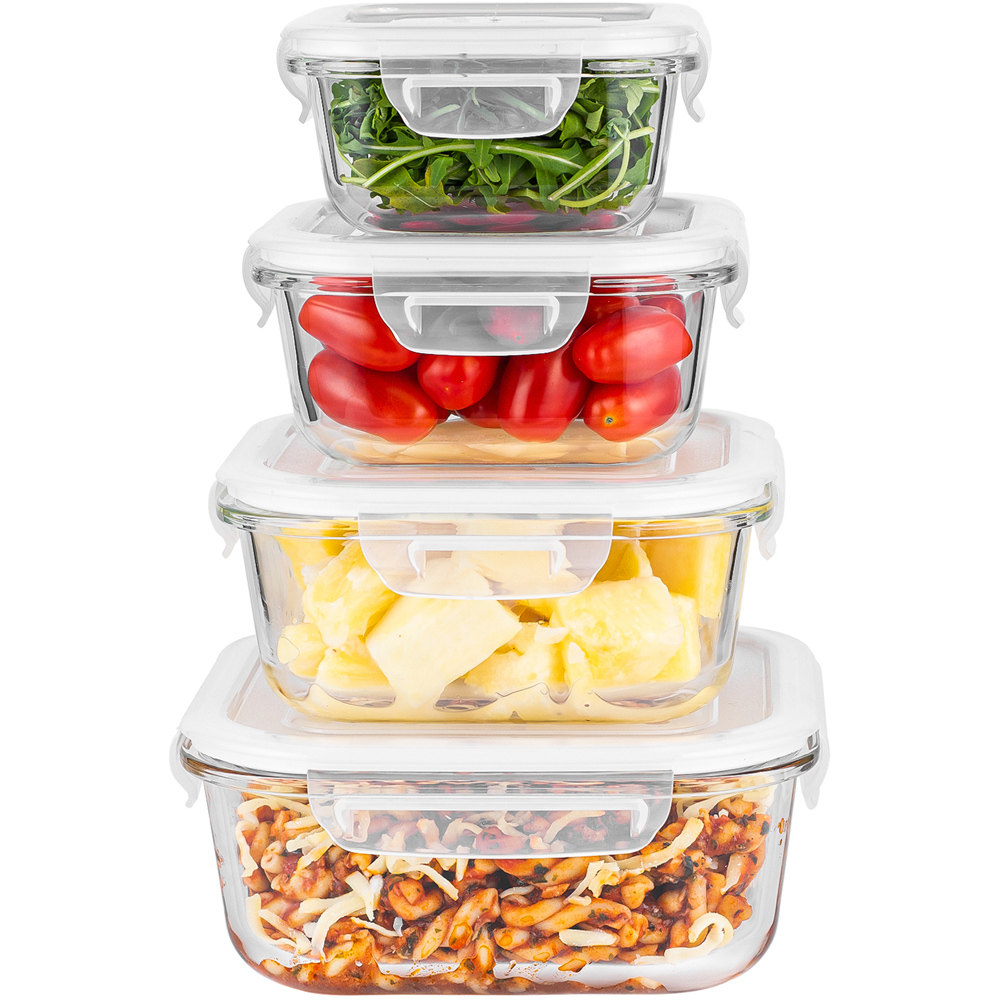 Innoteck Essentials 4 Piece Square Glass Kitchen Storage Container Set with Snap Lock Lids Image 1