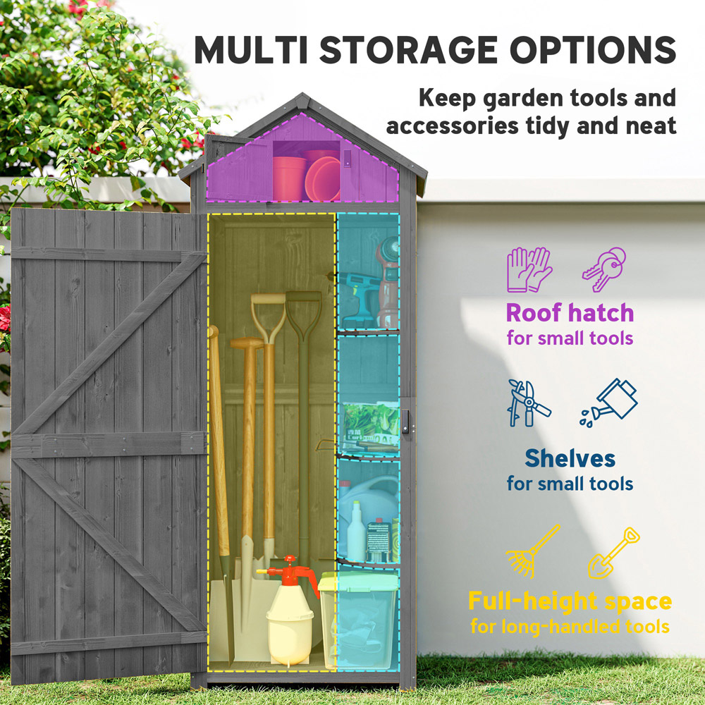 Outsunny 2.5 x 1.8ft Grey Wooden Garden Tool House Shed Image 4