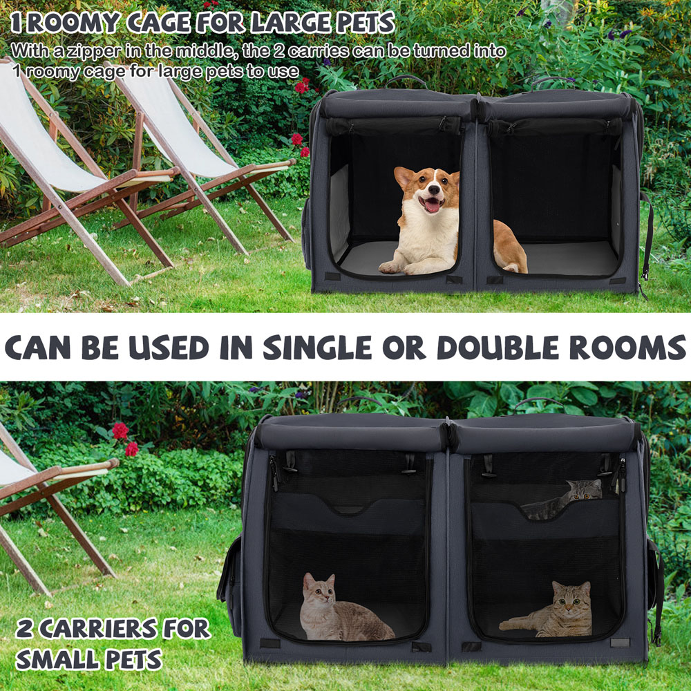 Costway Black 2 Tier Pet Travel Carrier with Removable Hammocks Image 3