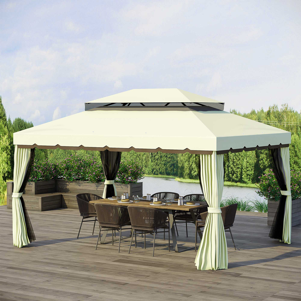Outsunny 4 x 3m Cream Canopy Pavilion Patio Gazebo Tent with Sides Image 1
