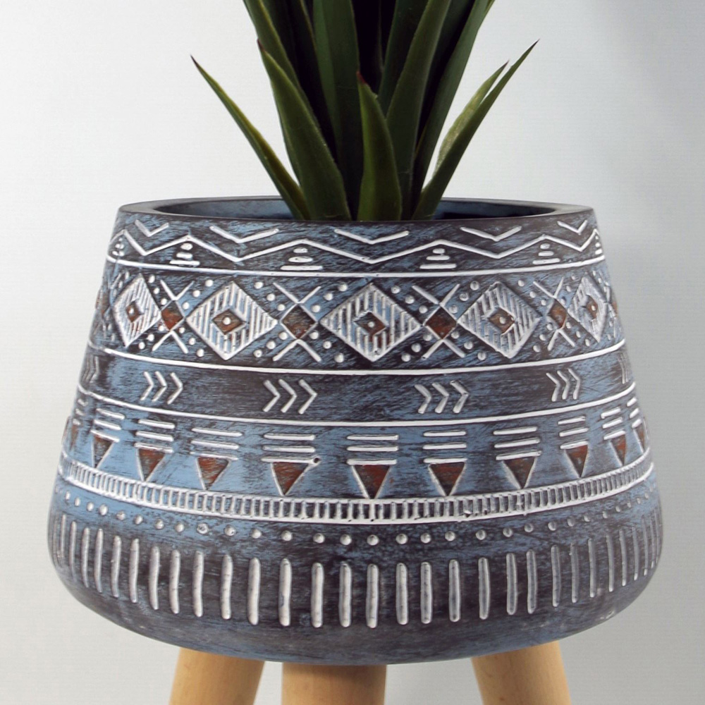 Leaf Aztec Blue Fibreglass Composite Indoor Planter with Legs 44 x 26cm Image 6