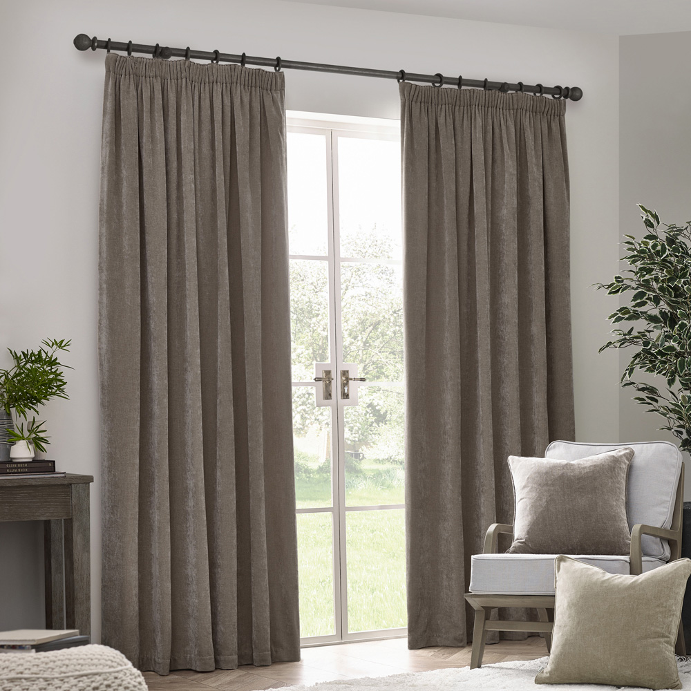 Yard Heavy Greige Chenille Velvet Pencil Pleat Curtains 168 x 137cm Image 5