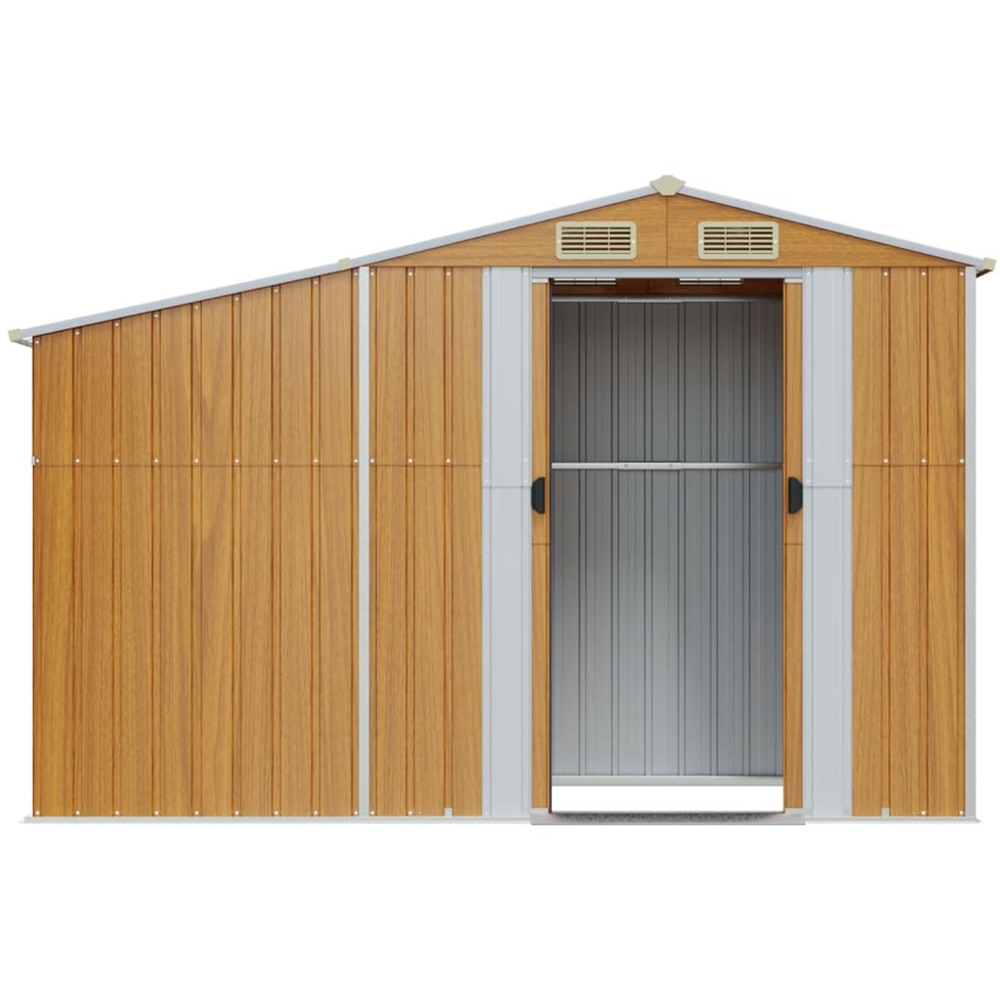 vidaXL 9 x 3.5ft Brown Galvanised Steel Apex Garden Shed with Firewood Stand Image 4