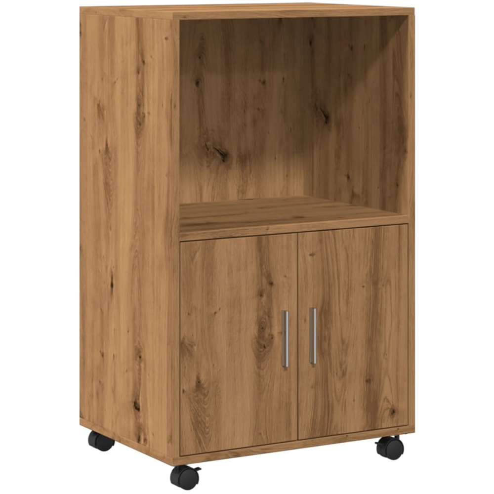 vidaXL 2 Door Single Shelf Artisan Oak Rolling Cabinet with Wheels Image 2