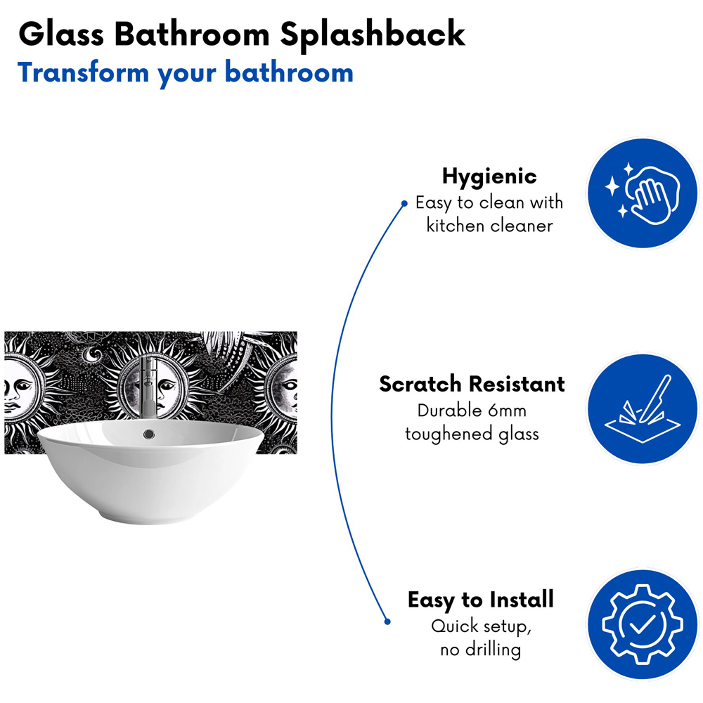 Warren Reed Designer Moon and Sun Black White Glass Bathroom Splashback 25 x 60cm Image 4